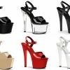 PLEASER Sky-309 Cream Beige Red White Black Dancer Ankle Strap Platform 7" Heels