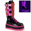 DEMONIA Slacker-156 Black UV Neon Pink Chain Harness Goth Rave Festival Boots