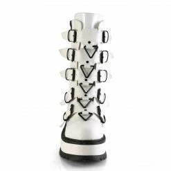 DEMONIA Slacker-160 Women's White 5 Strap Triangle Ring Goth Platform Booots Boots