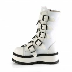 DEMONIA Slacker-160 Women's White 5 Strap Triangle Ring Goth Platform Booots Boots