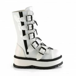 DEMONIA Slacker-160 Women's White 5 Strap Triangle Ring Goth Platform Booots Boots
