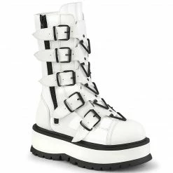 DEMONIA Slacker-160 Women's White 5 Strap Triangle Ring Goth Platform Booots Boots