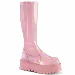 DEMONIA SLACKER-200 Women's Pink Hologram Festival Gothic 2" Platform Boots