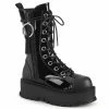 DEMONIA SLACKER-220 Women's Vegan Leather O Ring Zipper Pull Goth Platform Boots