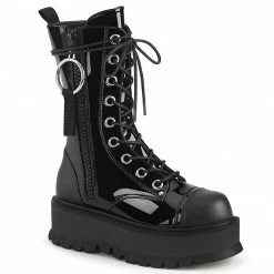 DEMONIA SLACKER-220 Women's Vegan Leather O Ring Zipper Pull Goth Platform Boots