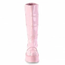 DEMONIA SLACKER-230 Women's Pink Hologram Patching Goth Platform Boots