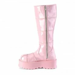 DEMONIA SLACKER-230 Women's Pink Hologram Patching Goth Platform Boots