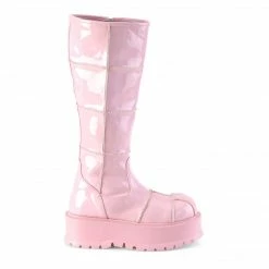 DEMONIA SLACKER-230 Women's Pink Hologram Patching Goth Platform Boots