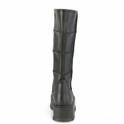 DEMONIA SLACKER-230 Women's Black Vegan Leather Patching Goth Platform Boots