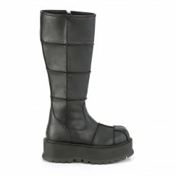 DEMONIA SLACKER-230 Women's Black Vegan Leather Patching Goth Platform Boots