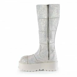 DEMONIA SLACKER-230 Women's White Multi Glitter Patching Goth Platform Boots