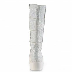 DEMONIA SLACKER-230 Women's White Multi Glitter Patching Goth Platform Boots
