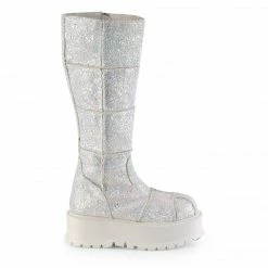 DEMONIA SLACKER-230 Women's White Multi Glitter Patching Goth Platform Boots