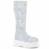DEMONIA SLACKER-230 Women's White Multi Glitter Patching Goth Platform Boots