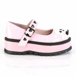 DEMONIA Slacker-27 Pink Heart Eyelet Skill Zipper Mouth Goth Platform Mary Janes Heels
