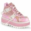 DEMONIA Slacker-50 Pink Holographic Glitter Goth Platform Ankle Boots Shoes