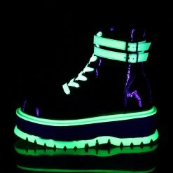 DEMONIA SLACKER-52 UV Iridescent Green Club Goth Punk Wedge Platform Boots