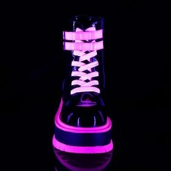 DEMONIA SLACKER-52 UV Iridescent Pink Club Goth Punk Wedge Platform Boots
