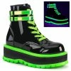 DEMONIA SLACKER-52 UV Iridescent Green Club Goth Punk Wedge Platform Boots