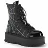 DEMONIA Slacker-88 Women's Black Embroidered Spider Web Goth Platform Ankle Boot