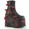 DEMONIA Slay-77 Black Red Puffed Horns Spikes Funky 7" Platform Ankle Boots