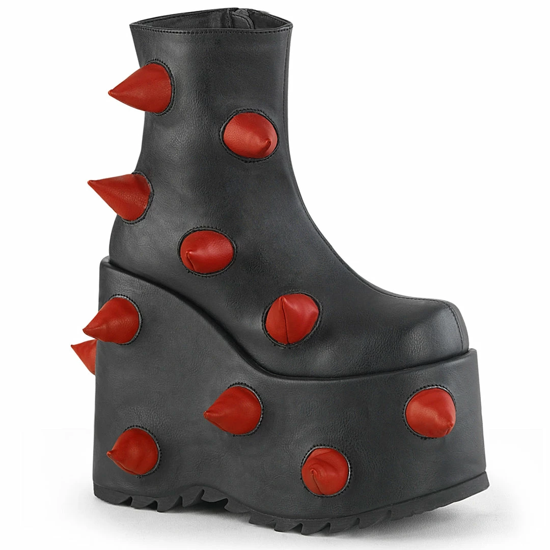 DEMONIA Slay-77 Black Red Puffed Horns Spikes Funky 7" Platform Ankle Boots