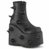 DEMONIA Slay-77 Black Puffed Horns Spikes Funky 7" Platform Ankle Boots