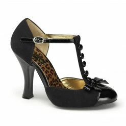 Bordello PINUP COUTURE Smitten-10 Suede Patent T-Strap D'Orsay Retro Burlesque Pumps Heel