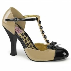 Bordello PINUP COUTURE Smitten-10 2 Tone Cream T-Strap D'Orsay Retro Burlesque Pumps Heel Heels