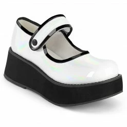 Heels DEMONIA Sprite-01 White Holo Goth Lolita Kawaii Rockabilly Platforms Mary Janes