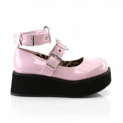 DEMONIA Sprite-02 Pink Patent Goth Heart Ring Platforms Mary Janes Heels
