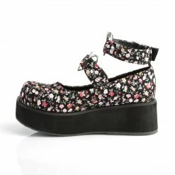 DEMONIA Sprite-02 Floral Fabric Goth Heart Ring Platforms Mary Janes Heels