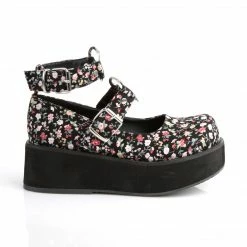 DEMONIA Sprite-02 Floral Fabric Goth Heart Ring Platforms Mary Janes Heels