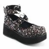 DEMONIA Sprite-02 Floral Fabric Goth Heart Ring Platforms Mary Janes Heels