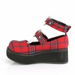 DEMONIA Sprite-02 Red Tartan Plaid Goth Heart Ring Platforms Mary Janes Heels