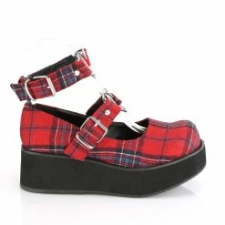DEMONIA Sprite-02 Red Tartan Plaid Goth Heart Ring Platforms Mary Janes Heels