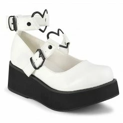 DEMONIA Sprite-02 White Vegan Leather Goth Heart Ring Platforms Mary Janes Heels