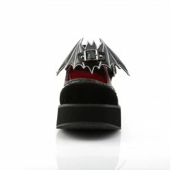 DEMONIA Sprite-09 Black Velvet Goth Removable Bat Buckle Platforms Mary Janes