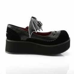 DEMONIA Sprite-09 Black Velvet Goth Removable Bat Buckle Platforms Mary Janes