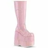 DEMONIA Stack-301 Pink Hologram Men's Unisex Goth Cyber Patching 7" Boots