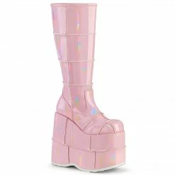 DEMONIA Stack-301 Pink Hologram Men's Unisex Goth Cyber Patching 7