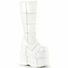 DEMONIA Stack-301 White Vegan Leather Men's Unisex Goth Cyber Patching 7" Boots