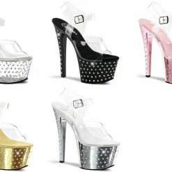 PLEASER Stardust-708 Rhinestone Chrome Stripper Pole Dance Club Platform 7" Heel Heels