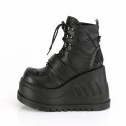 DEMONIA Stomp-13 Black Vegan Leather Quilted Goth Platforms Ankle Boots