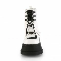 DEMONIA Stomp-13 White Vegan Leather Quilted Goth Platforms Ankle Boots