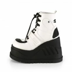 DEMONIA Stomp-13 White Vegan Leather Quilted Goth Platforms Ankle Boots