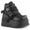 DEMONIA Stomp-15 Women's Black Front Sheild Snap Buckles Ventilator Detail Boots