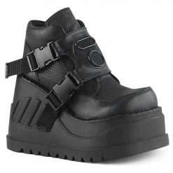 DEMONIA Stomp-15 Women's Black Front Sheild Snap Buckles Ventilator Detail Boots