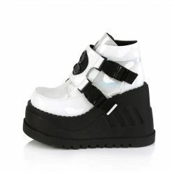 DEMONIA Stomp-15 Women's White Front Sheild Snap Buckles Ventilator Detail Boots