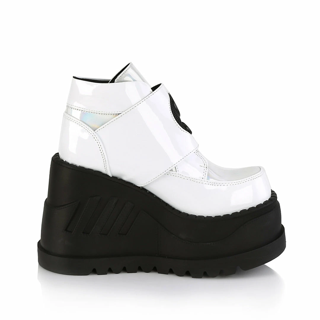 DEMONIA Stomp-15 Women's White Front Sheild Snap Buckles Ventilator Detail Boots